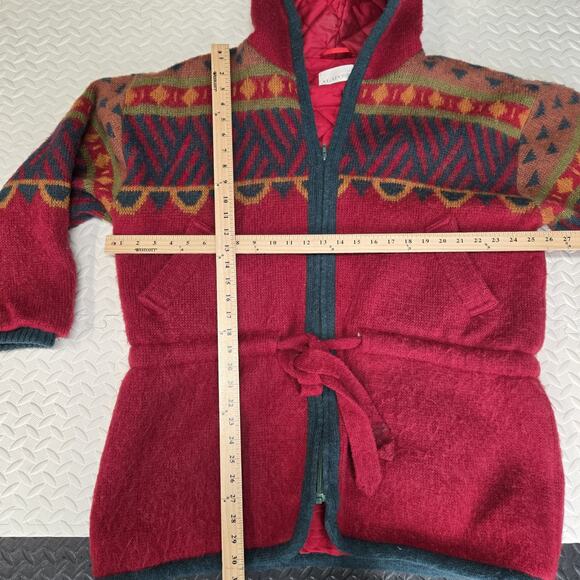 Vintage Alafoss 100% Wool Coat Icelandic Medium Oversized Aztec Southwestern Red - Picture 8 of 14